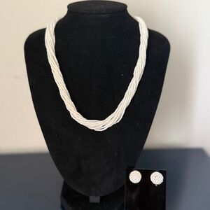 Twisted Multilayered Pearl Necklace with Studs